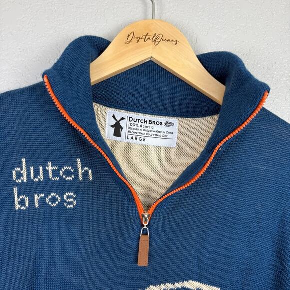 Dutch Bros 92 Quarter Zip Knit Sweater L - Sun, Mountain, Broista, Blue, Coffee - Picture 4 of 7